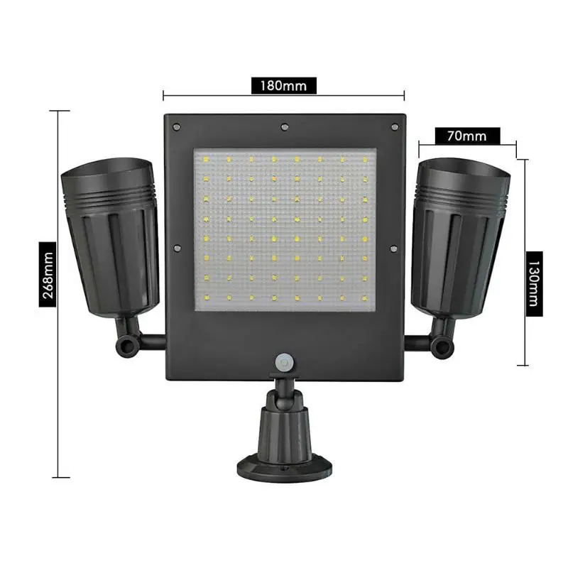 64LED датчик солнечного света с двойной головкой Солнечный прожектор безопасности движения купольный светильник 360 градусов Поворот наружного освещения