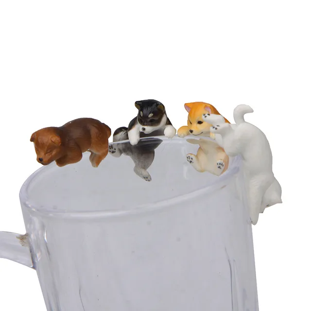 New cute pets puppy Shiba Inu on the edge of cup glass Model figures dog figurine Christmas Gift Kids Toy 3