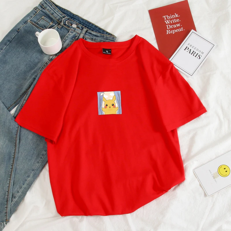 Женская футболка забавная пика Пикачу с принтом Harajuku футболка летние пастельные цвета Kpop Покемон игровая футболка Размер S-4XL 10 цветов