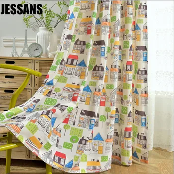 

Magic House Modern Printing Plain Simple Lovely Children's Room Curtain Fabric kids Curtians for Bedroom Living Room Window