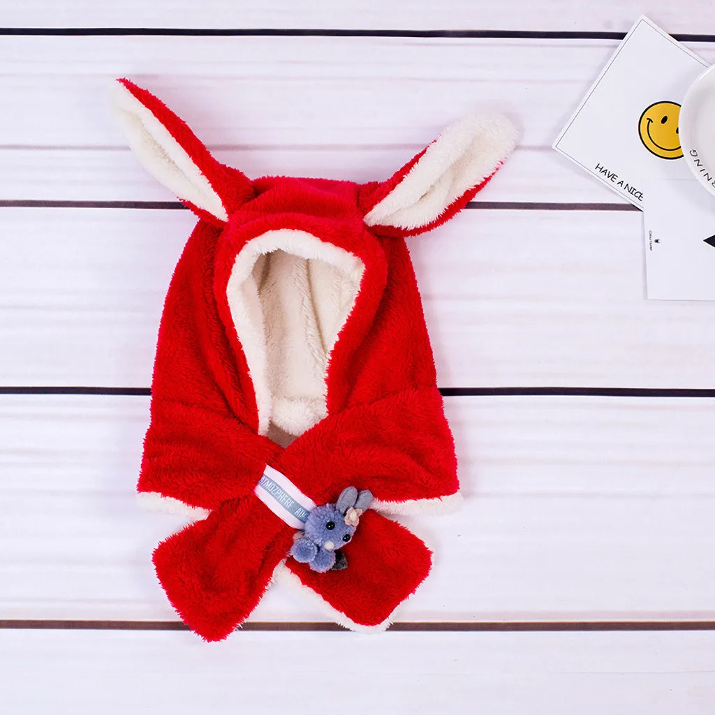 rabbit shape hairy ears Bear decoration Thermal Foxes hat kids Baby Hat Knit Hat Scarf Set Children Cartoon Cute Hat#x21024