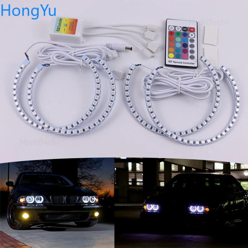 

Разноцветные светодиодсветодиодный лампы RGB Angel Eyes Halo Ring Eye DRL RF дистанционное управление для BMW 5 серии E39 OEM 2001 2002 2003