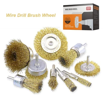 

Brass Coated Wire Brush Wheel Set for Accessories Drill Rotary Tools Polish Clean Brushes Metal Rust Removal Brush Set