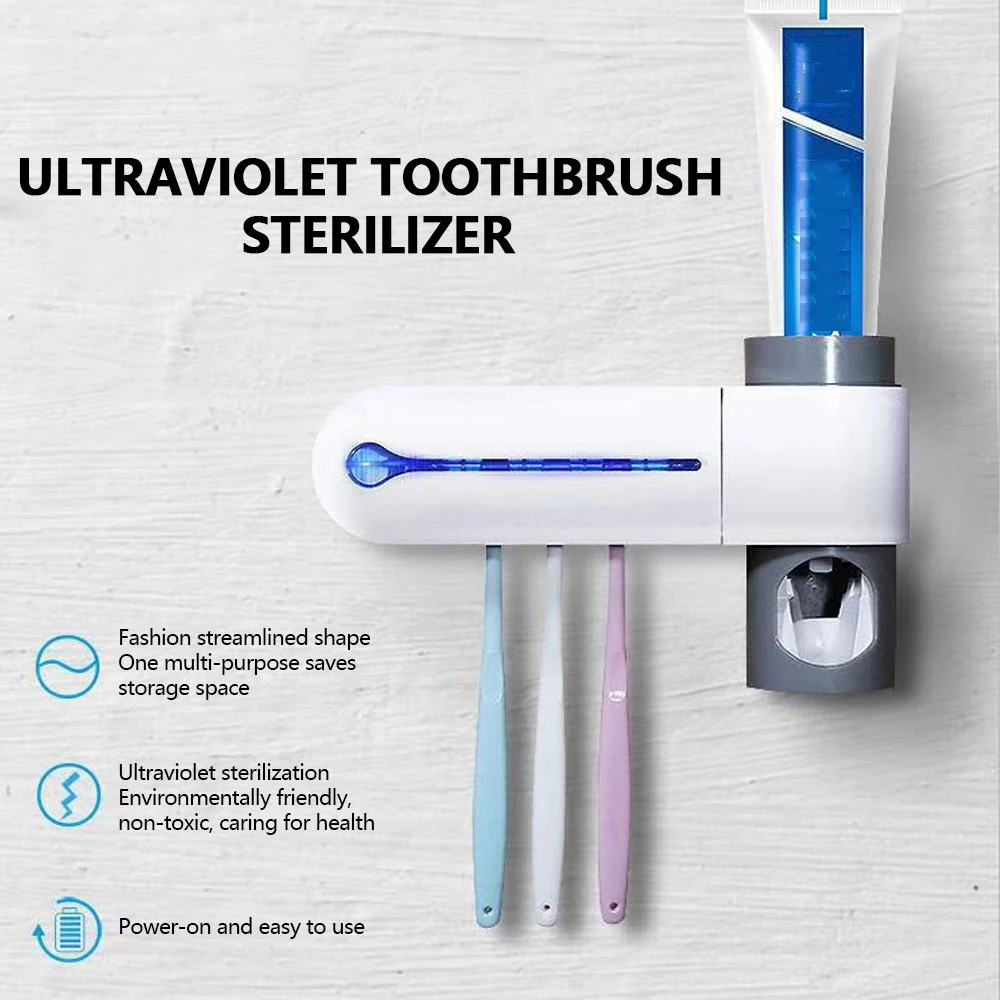 

New 2 in 1 UV Light Ultraviolet Toothbrush Sterilizer Automatic Toothpaste Dispenser Tooth Brush Holder Oral Hygiene Cleaner Set