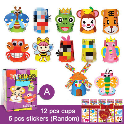 Children 3D DIY handmade Paper Cups Plates Sticker Material Kit Toys kingergarden Kids Educational Art Craft Tools Gifts