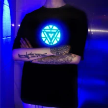 Железный человек светодиодный светильник акустическое управление o-образным вырезом с короткими рукавами футболки звуковая активация рубашки для вечерние