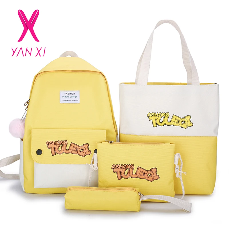 

YANXI 4pcs WoMan Backpack Sling Bag Clutch Set Daypack Shoulders Bag Schoolbag Booksack for Teenager Girls