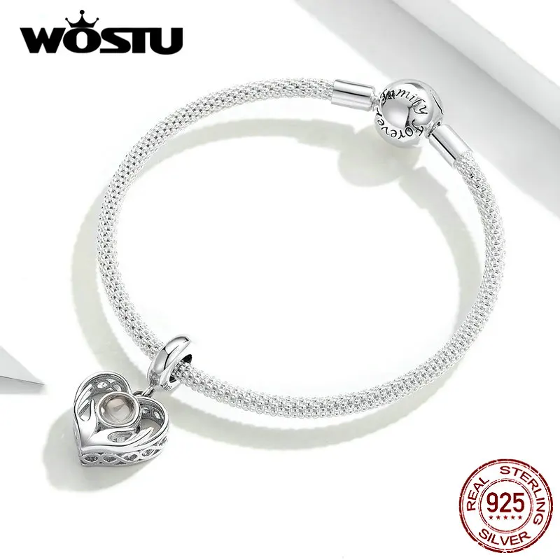 WOSTU Новые подлинные 925 пробы серебряные бусины с надписью Love Heart подходят к оригинальному браслету DIY Изготовление ювелирных изделий CQC1307
