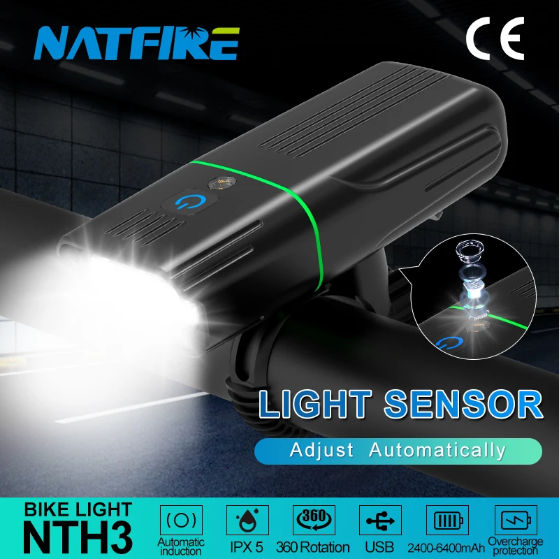 NATFIRE светильник Сенсор велосипедный с черные красные серые синие сзади USB