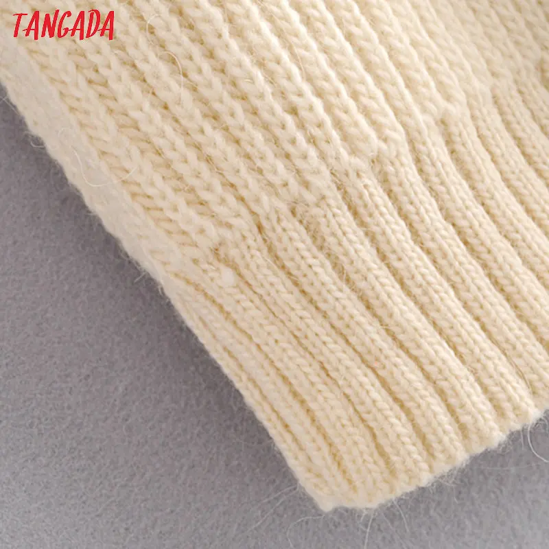 Tangada женский кружевной лоскутный бежевый джемпер свитер Европейская мода длинный рукав Однотонный свитер Трикотаж женский свитер 3H81