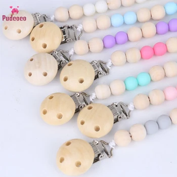 

Pudcoco 1pc Dummy Clip Pacifier Chain Leashes Case Baby Pacifier Clip Soother Wood Crochet Wooden Toys Feeding Non-toxic 7 Style
