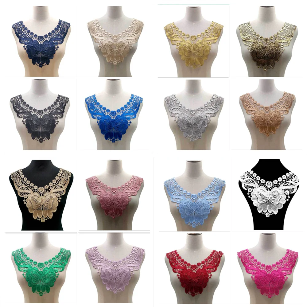 

Colorful Applique Floral Embroidery Lace Trim Neck Collar Neckline Clothes Sewing Patch Decor Costume FL69