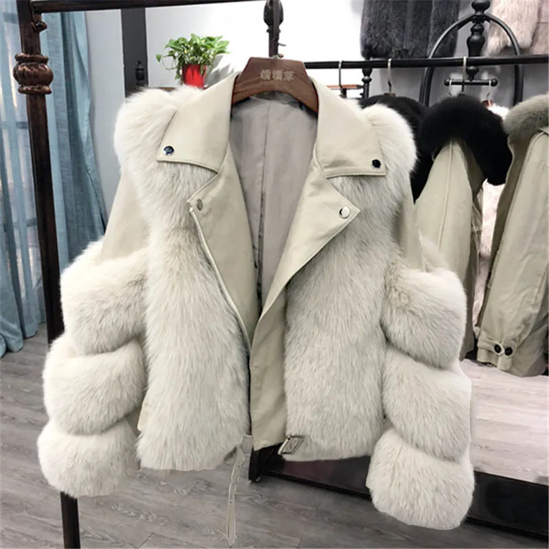 

Artificial Fur Coat Women's Winter Plush Fur Jacket 2020 Oversized Zipper Turnd Own Collar Faux Leather Fox Fur Coats for Women