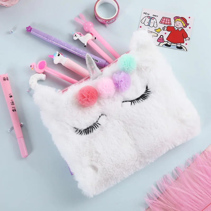 Cute Gift For Girls - Fluffy Unicorn Pencil Case Cosmetic Bag