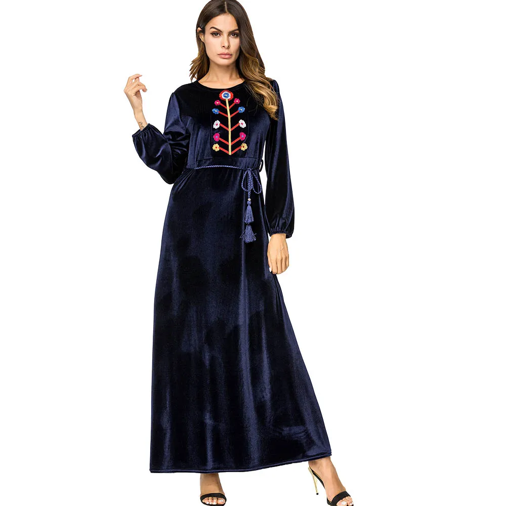 BNSQ зимнее бархатное платье с вышивкой деревьев недорого Caftan абайя кафтан