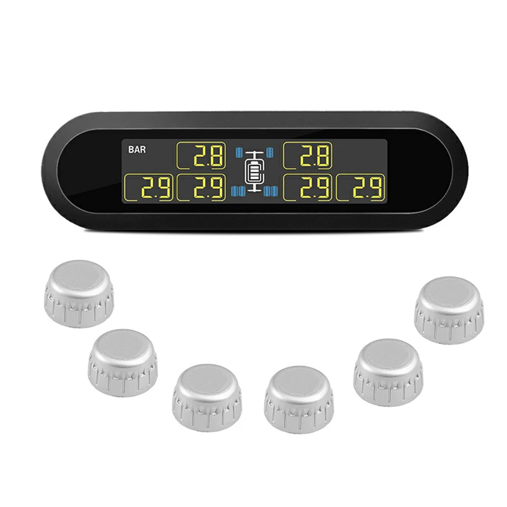 Серебристый Внешний датчик в реальном времени беспроводной умный цифровой 6 колес практичный мотор дома солнечной энергии перезаряжаемый датчик давления в шинах - Цвет: Серебристый