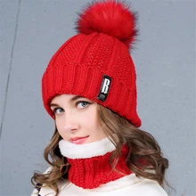 New Brand Winter knit Beanies Hat Women Thick Warm Beanie Skullies Hat Female Letters Bonnet Beanie Caps Outdoor Riding Sets Bib