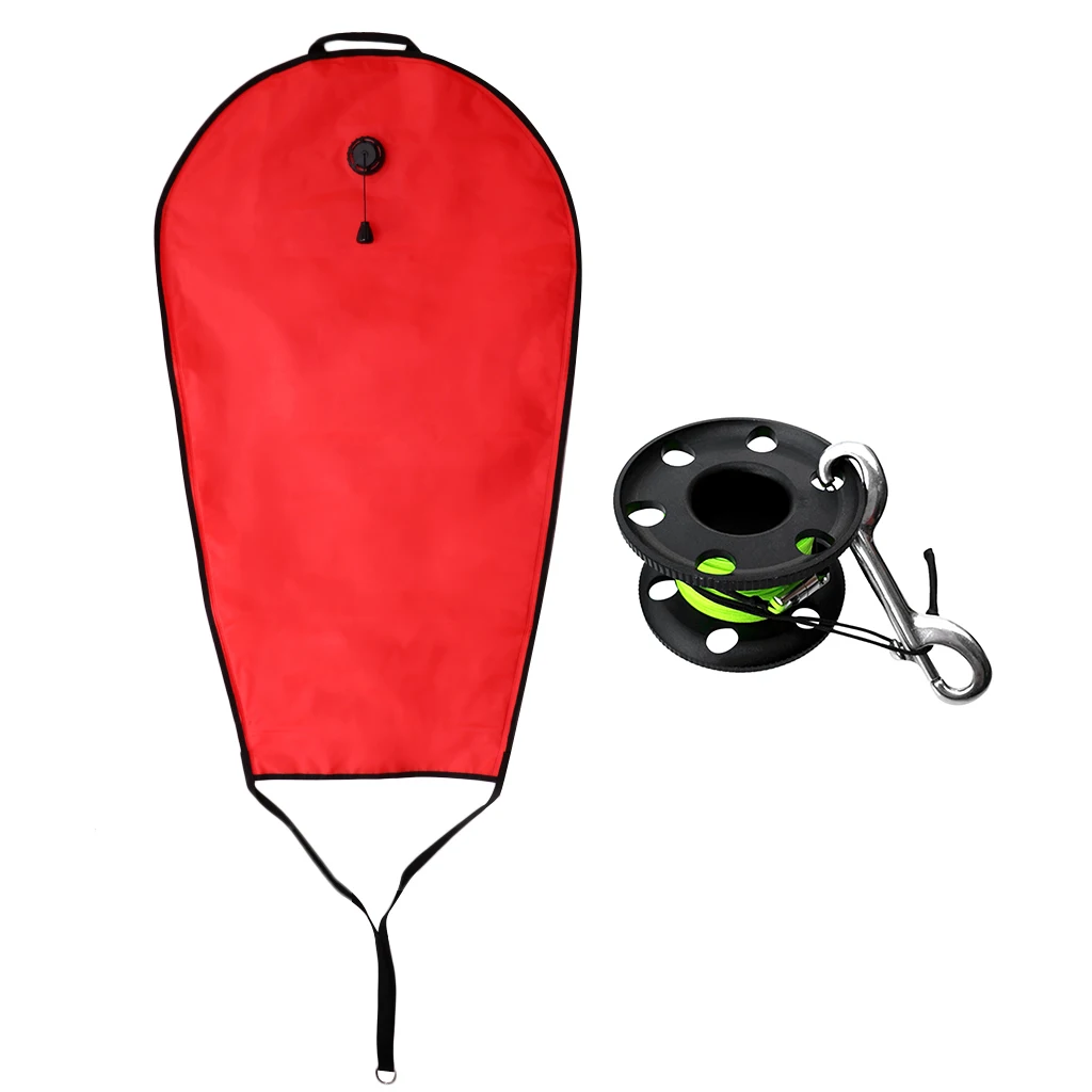 

125lbs Surface Marker Lift Bag W Dump Valve Safety Signal + Scuba Dive Spool Diver Wreck Cave Tech Spool