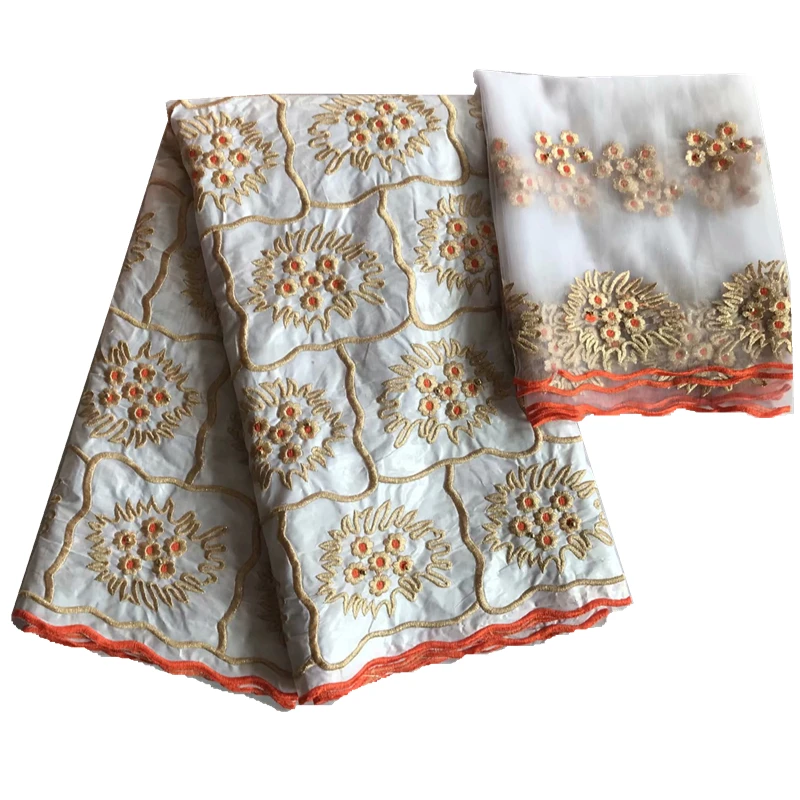 wholesale bazin riche getzner with lace fabric 5+2yards/lot embroidered fabric latest cotton made for wedding party cheap
