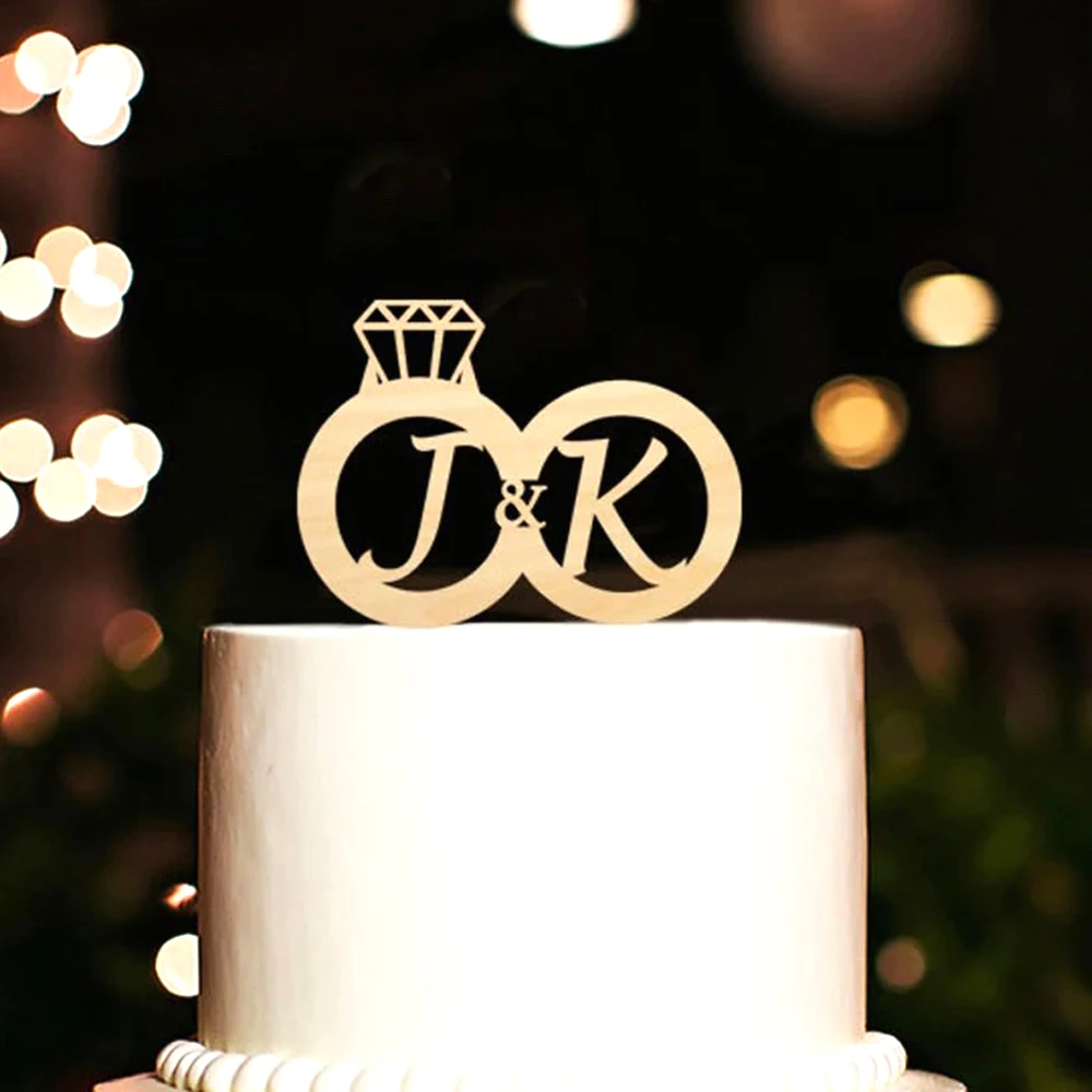 Decoración de madera para tartas con letras iniciales decoración rústica para tarta de boda decoración para tarta de corona