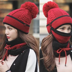 New Fashion Autumn Winter Women's Hat Caps Knitted Warm Scarf Windproof Multi Functional Hat Scarf Set clothing accessories suit