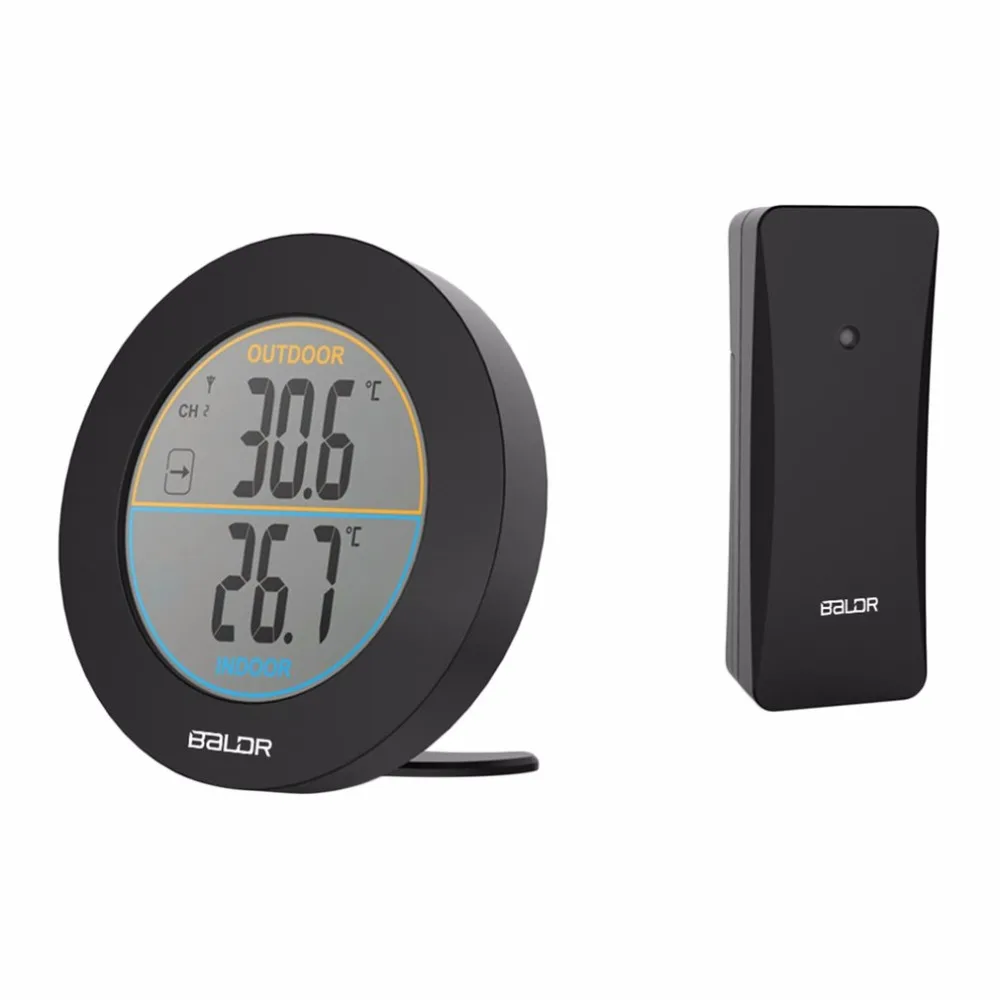 Baldr Round Shape Wireless Thermometer Table Indoor Outdoor LCD Display Digital Wall Temperature Meter Sensor B0127T2