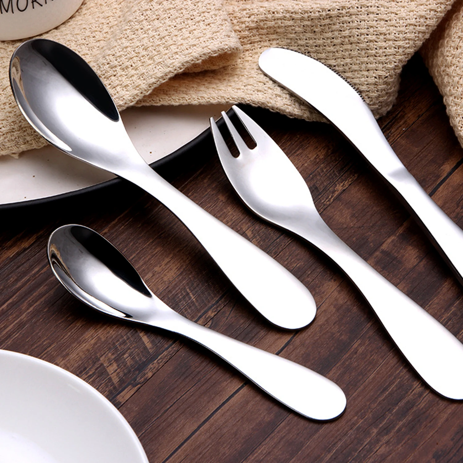 Cutlery Set 4 Pieces Stainless Steel Flatware Silverware Set with Knife Spoon Fork Mirror Polish& Dishwasher Safe