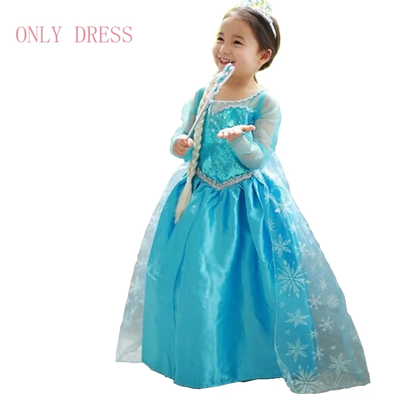 Платье принцессы Эльзы для девочек, Маскарадные костюмы Эльзы, платья детская одежда для девочек Детские платья для девочек, одежда для дня рождения 4, 6, 8, 9 лет - Цвет: Only Dress