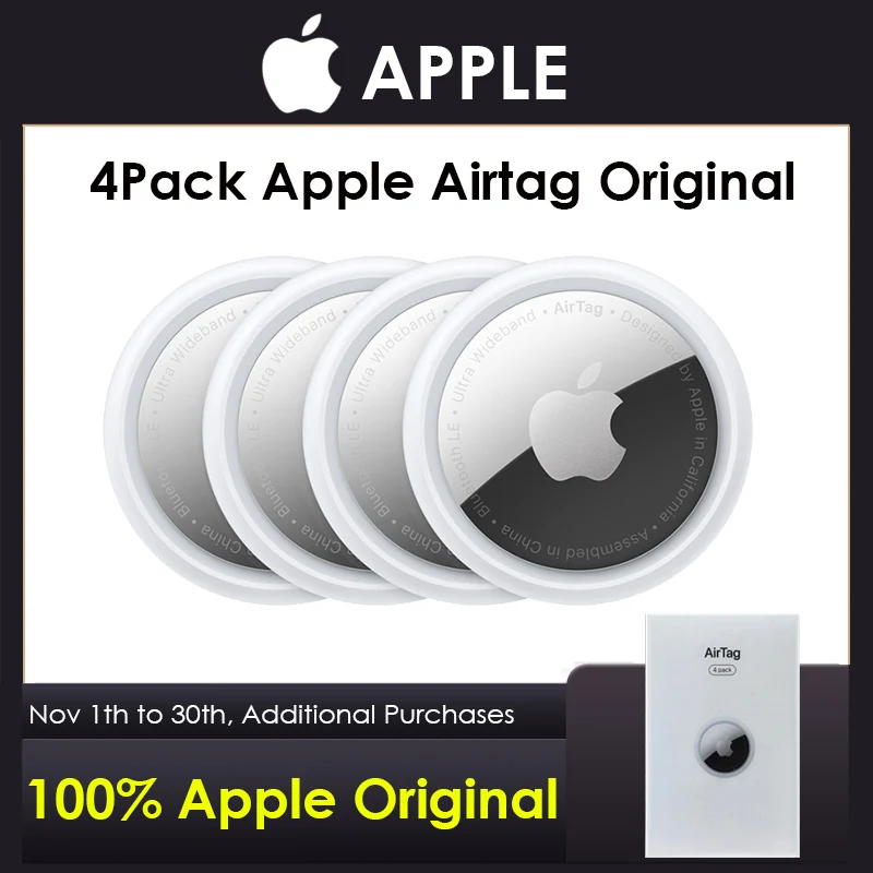 4 упаковки оригинальный трек Apple AirTag --- (Поиск ключей поиск смарт-метки трекер GPS