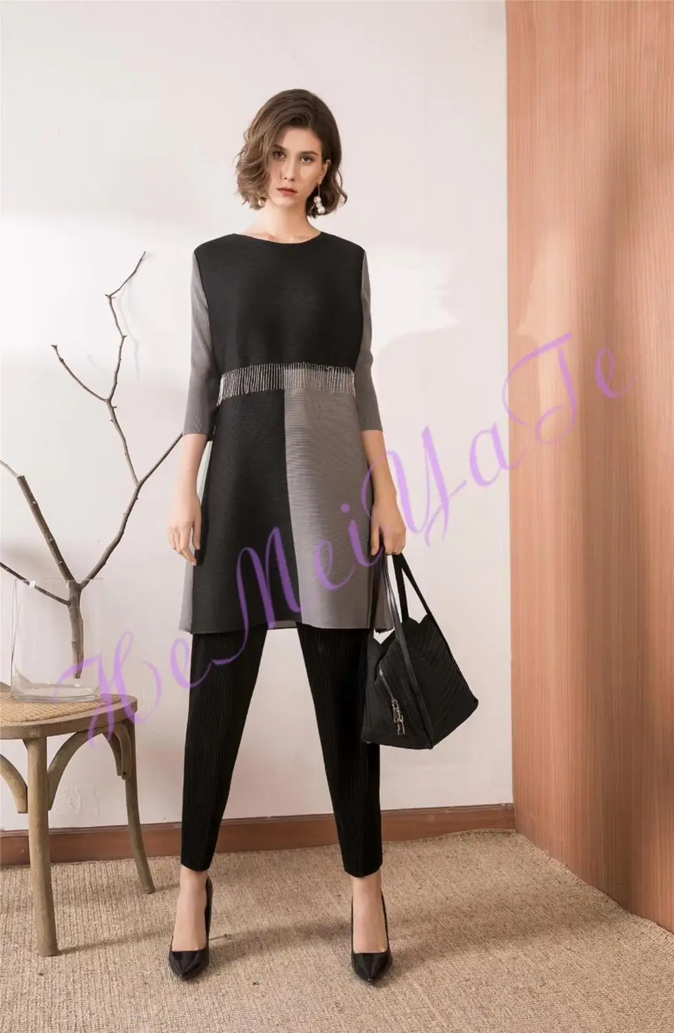 Горячая Распродажа Miyake модное платье с кисточками и круглым вырезом