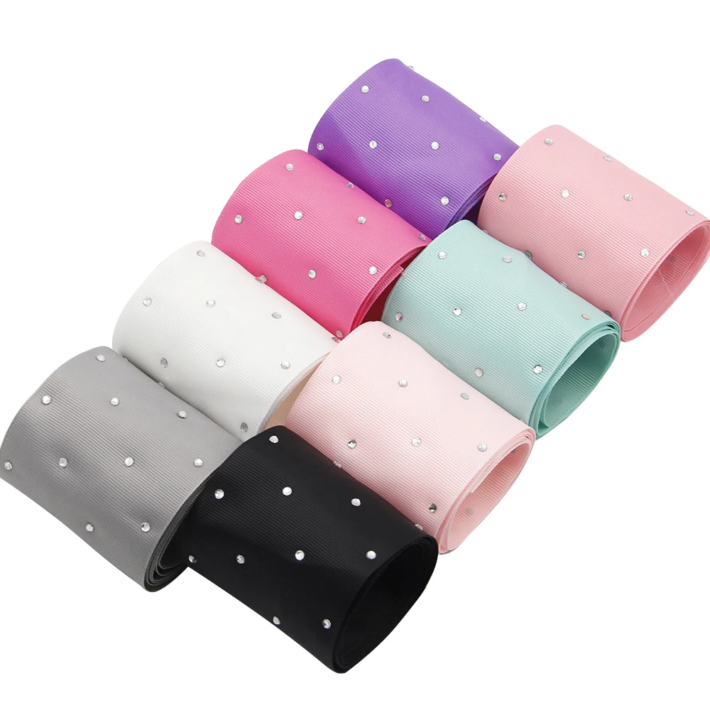 David accessories 50Y 75mm Solid Rhinestone Printed Grosgrain Ribbon, DIY Handmade, Wedding Gift Wrap Gift Giving,50Yc3796