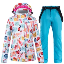 Супер Теплый женский лыжный костюм, куртка для сноуборда, брюки, ветрозащитная, водонепроницаемая, дышащая, для улицы, спортивная одежда, женский зимний костюм, комплект, куртка