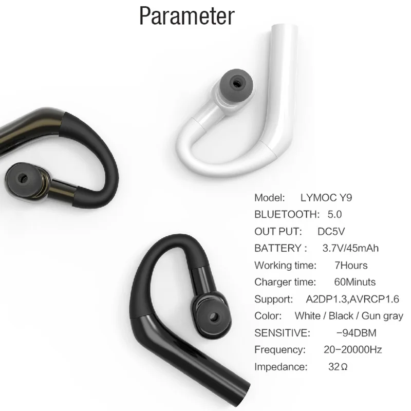 Bluetooth наушники с поворотом на 360 градусов беспроводные V5.0 крючком стерео звук HD
