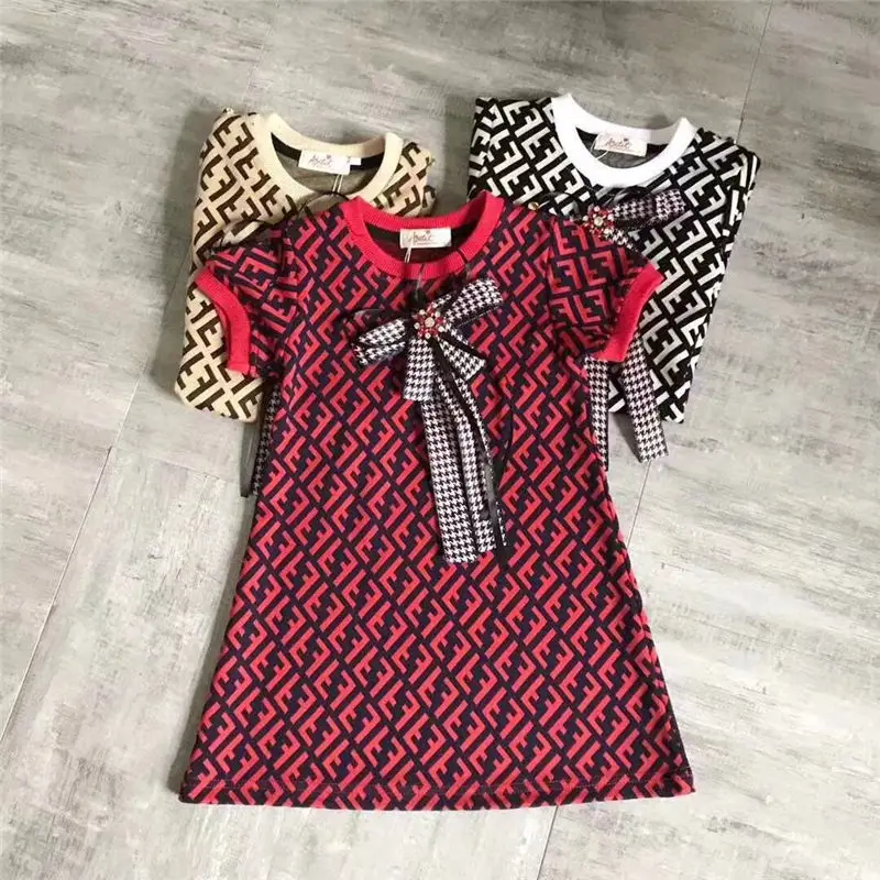 

Fashion Baby Girls Summer Cute Dresses Letter Pattern Printing Newborn Short Sleeves Infant Girls Bow-knot Dresses