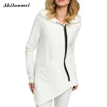 

Silm Hooded Women Coat Soft Irregular Outerwear Overcoat Jackets With Pockets Thicken Soild Color European Style Clothes Femme