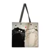 Black and white cat linen fabric casual tote bag foldable shopping bag reusable beach bag ladies shoulder bag ► Photo 2/5