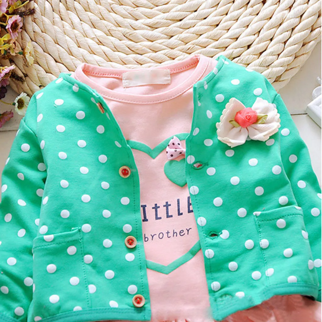 3Pcs Infant Baby Girl winter clothes Polka Dot Shirt+Kids Pants+Outer Princess girl clothes cotton Outfits Set roupa infantil