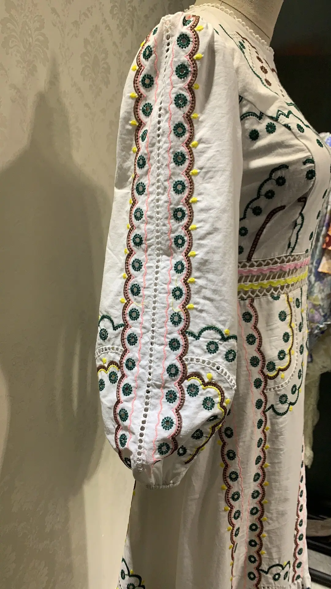Новинка весны, модное винтажное женское макси платье, фонарь, длинный рукав, высокая талия, с принтом, с вышивкой, длинное платье, элегантное, Vestidos