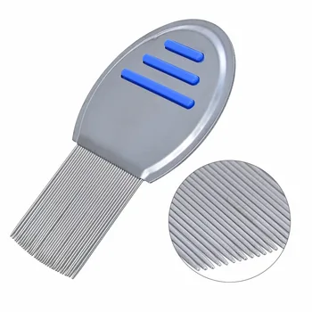 

1pc Silver Stainless Steel Fine Long Tooth Head Lice Flea Hair Comb Anti-slip Rounded End Flea Comb for Kids Pets