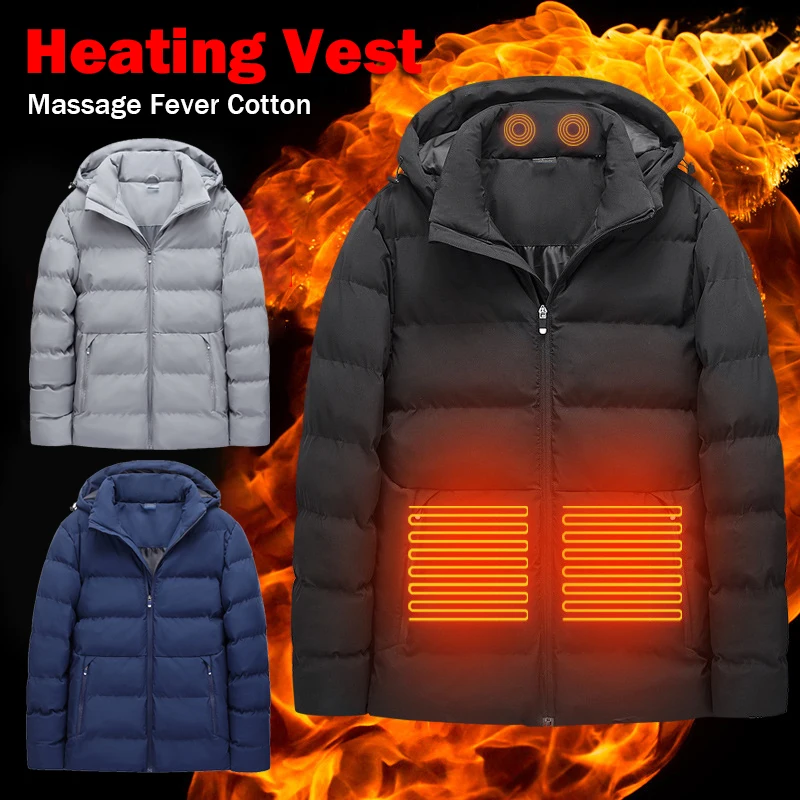

2020 Smart Heating Coat Winter USB Warm Hooded Neck Massage Jacket Electric Heating Outdoor Hiking Vest Jacket