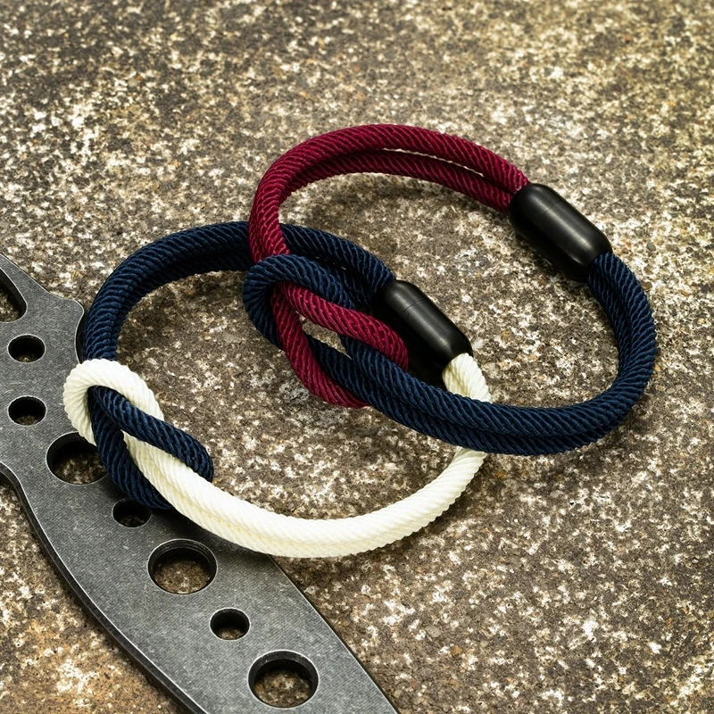 MKENDN Men Double-layer Knotted Rope Bracelet For Women Black Stainless Steel Magnet Buckle Attractive Lover's Couple Jewelry - Image 5