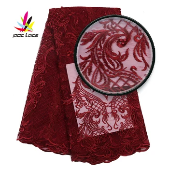 

Popular African Net Embroidered Lace Fabric With Beads 2019 High Quality Nigerian Mesh Lace Fabric With Stones For DressAMY3054B