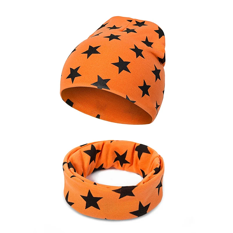 orange YEABIU/милая детская шапка, шарф для детей, шапка со звездой, хлопковые шапки для маленьких мальчиков и девочек, шарфы, мягкий детский набор шапки и шарфа, подарки - Цвет: orange