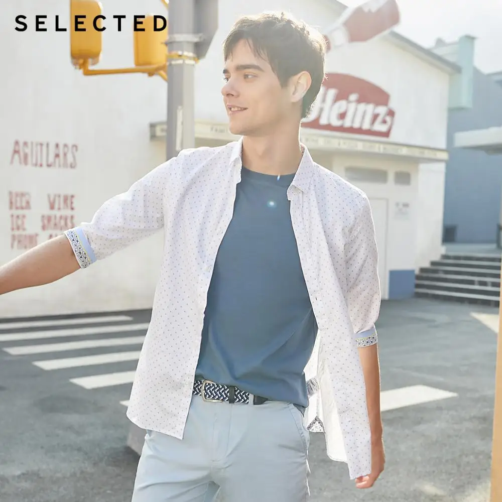 SELECTED Men's Cotton Slim Fit Polka Dots 3/4 Sleeves Shirt S|419231512 SELECTED Men's Cotton Slim Fit Polka Dots 3/4 Sleeves Shirt S|419231512