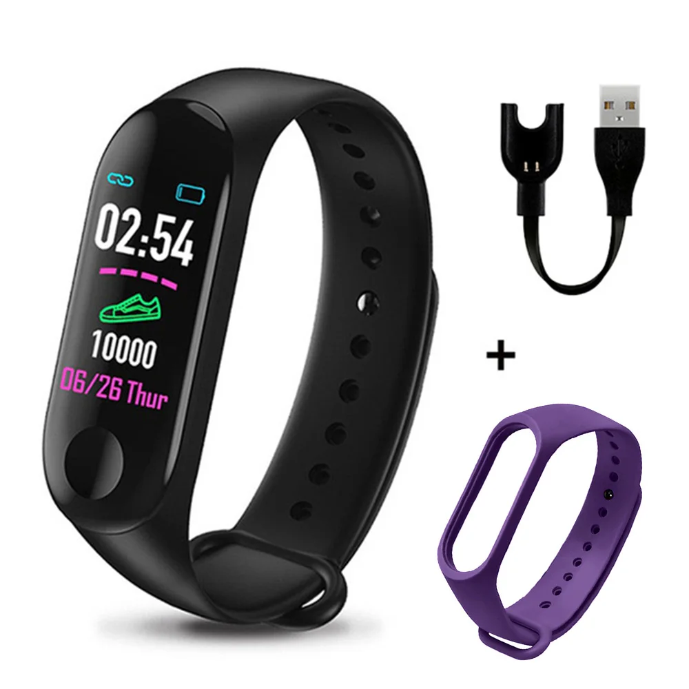 M3plus, умные часы, мужские цифровые часы, спортивные часы, электронные, умный Браслет, умные часы, шагомер, пульсометр, фитнес - Цвет: Black Purple Set