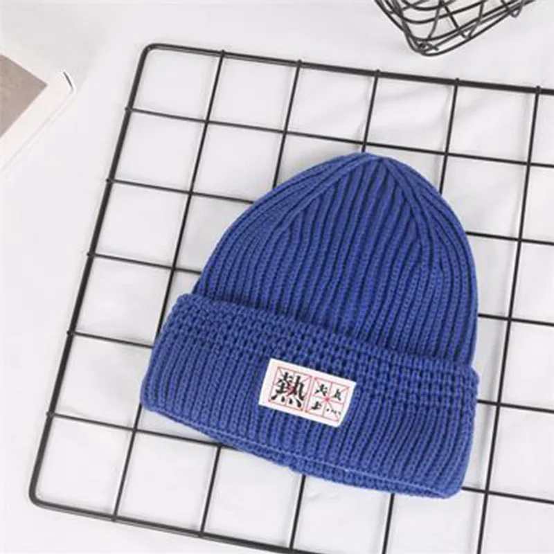 blue Вязаные шапки для женщин, Кепка с черепом, мужская вязаная шапка, зимняя, Ретро стиль, без полей, мешковатая Кепка с манжетами, рыбацкие шапочки, шапки для мужчин - Цвет: blue