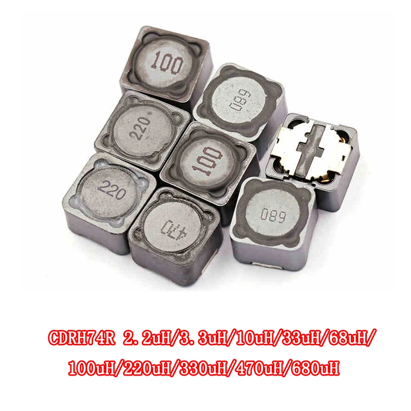 Inductor blindado de Chip enrollado de cable de inductancia CDRH74R,  potencia SMD de 7x7x4mm, 2,2/3,3/4,7/100/10/22/33/47/68/220/330/uh, 5 uds.  Inducto|Inductores| - AliExpress