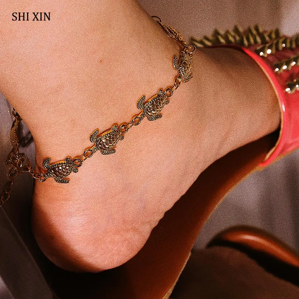 

SHIXIN Charm Turtle Anklets Bracelet for Ankle/Leg Boho Fashion Anklets for Women Summer Tortoise Ankle Bracelets to Foot Chain