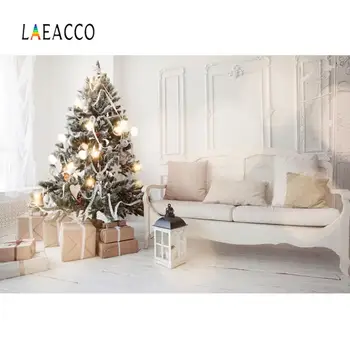 

Laeacco Photo Backgrounds Christmas Lantern Tree Gift Gray Chic Wall Sofa Wooden Floor Baby Child Photo Backdrop Photo Studio