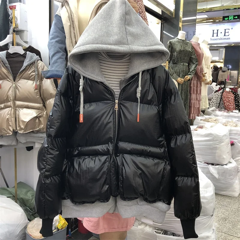 Bf Lazy Wind Женская Осенняя/зимняя поддельная двухсекционная хлопковая стеганая куртка короткая парка с капюшоном пальто Женская свободная теплая верхняя одежда